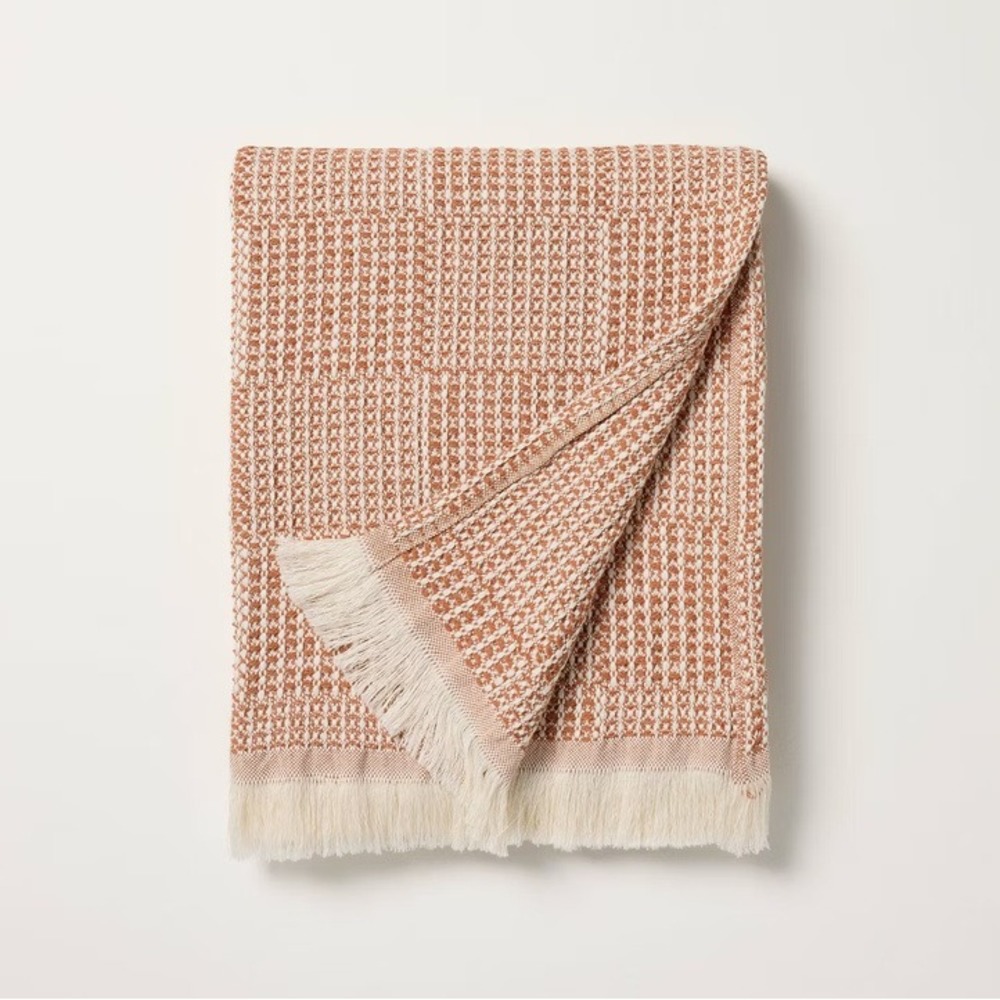 Hearth & Hand Magnolia Throw Blanket Checkered Knit Blush Neutral Farmhouse